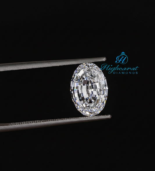 Antique Style Oval Step Cut Lab Grown Diamond featuring elongated proportions and mirror like faceting