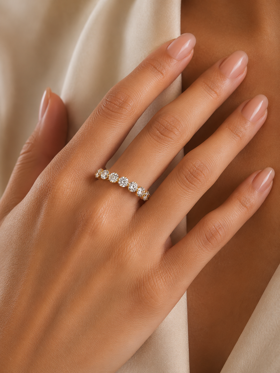 Art Deco Round Cut Lab Grown Diamond Half Eternity Elegant Cluster Stunning Daily Wear Band Gift For Her - HIGHCARAT DIAMONDS