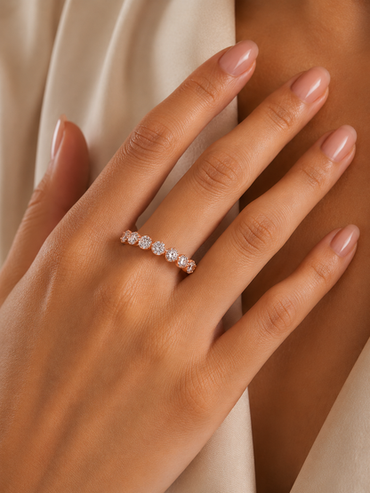 Art Deco Round Cut Lab Grown Diamond Half Eternity Elegant Cluster Stunning Daily Wear Band Gift For Her - HIGHCARAT DIAMONDS