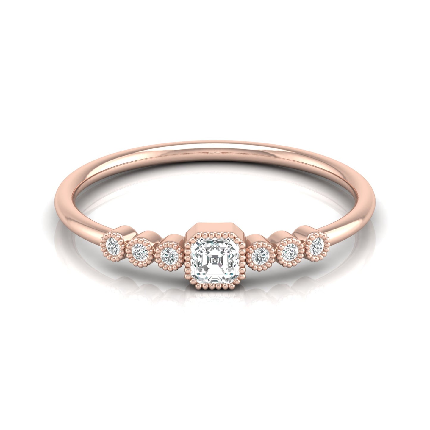 Asscher And Round Diamond Minimalist Ring 14K Solid Gold Dainty Engagement Ring For Her