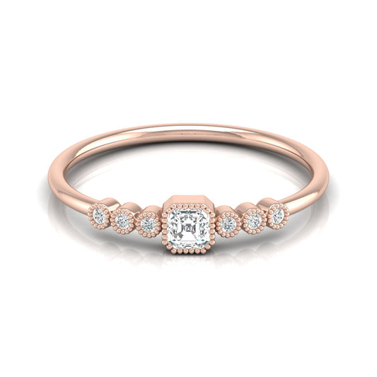 Asscher And Round Diamond Minimalist Ring 14K Solid Gold Dainty Engagement Ring For Her - HIGHCARAT DIAMONDS