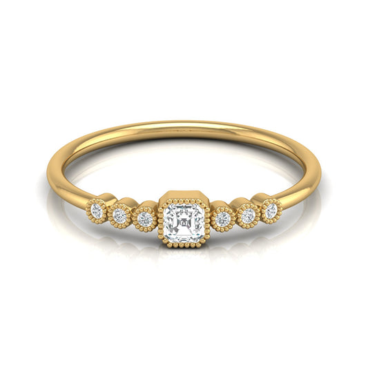 Asscher And Round Diamond Minimalist Ring 14K Solid Gold Dainty Engagement Ring For Her - HIGHCARAT DIAMONDS
