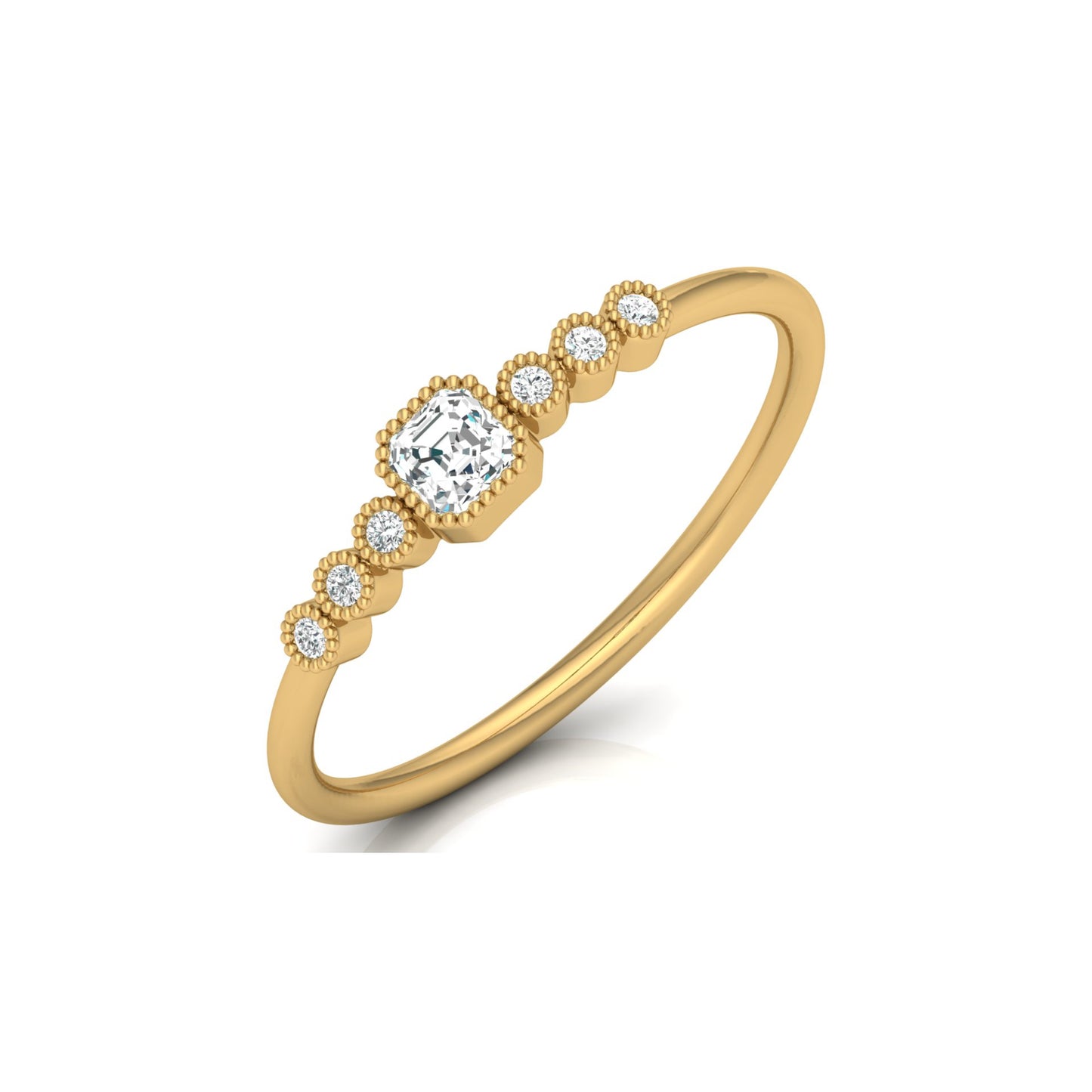 Asscher And Round Diamond Minimalist Ring 14K Solid Gold Dainty Engagement Ring For Her