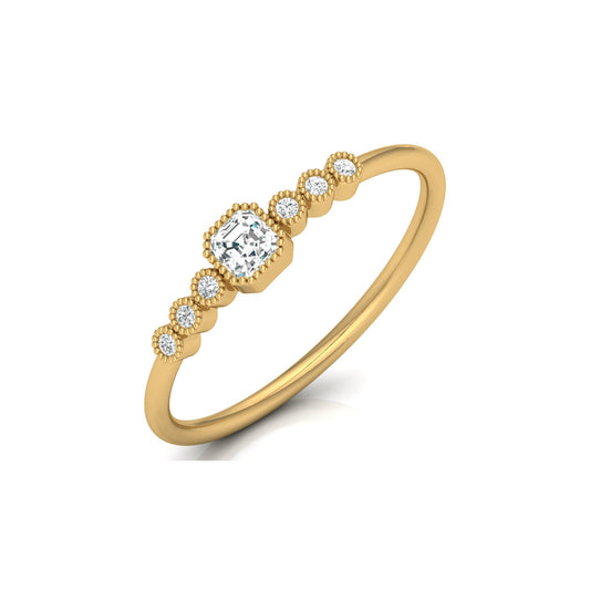 Asscher And Round Diamond Minimalist Ring 14K Solid Gold Dainty Engagement Ring For Her