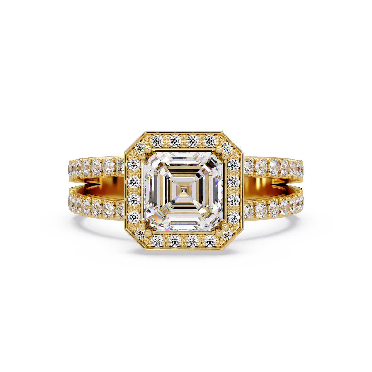 Asscher Cut Halo Lab Grown Diamond Split Shank Engagement Ring - HIGHCARAT DIAMONDS