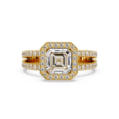 Asscher Cut Halo Lab Grown Diamond Split Shank Engagement Ring - HIGHCARAT DIAMONDS