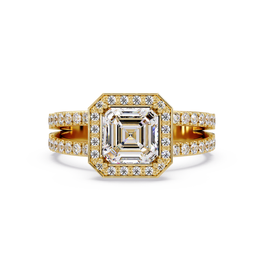 Asscher Cut Halo Lab Grown Diamond Split Shank Engagement Ring - HIGHCARAT DIAMONDS