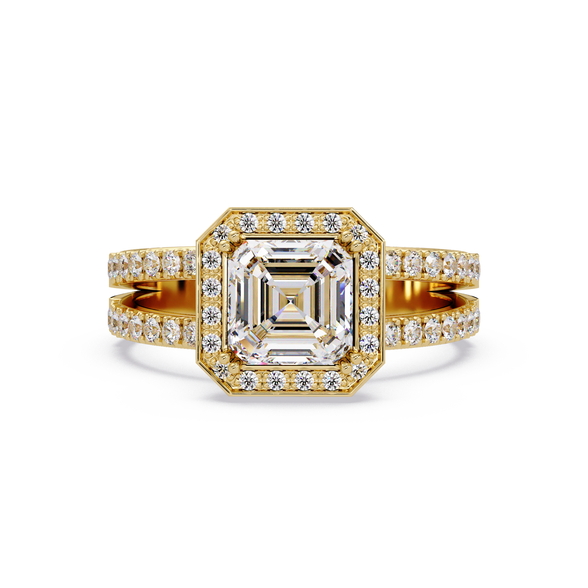 Asscher Cut Halo Lab Grown Diamond Split Shank Engagement Ring - HIGHCARAT DIAMONDS