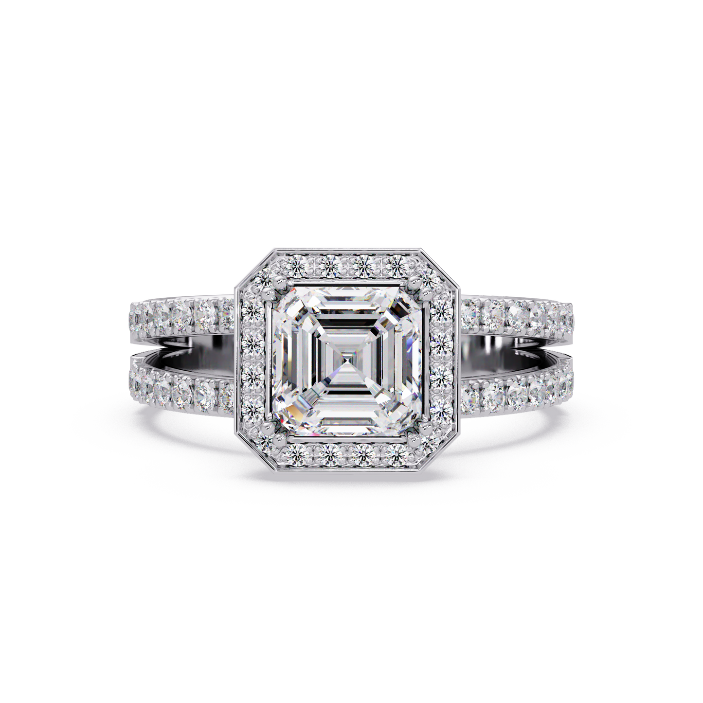 Asscher Cut Halo Lab Grown Diamond Split Shank Engagement Ring - HIGHCARAT DIAMONDS