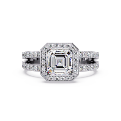 Asscher Cut Halo Lab Grown Diamond Split Shank Engagement Ring - HIGHCARAT DIAMONDS