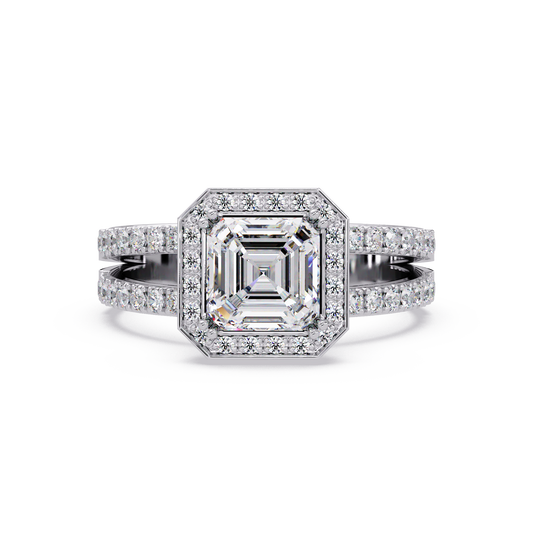Asscher Cut Halo Lab Grown Diamond Split Shank Engagement Ring - HIGHCARAT DIAMONDS
