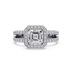 Asscher Cut Halo Lab Grown Diamond Split Shank Engagement Ring - HIGHCARAT DIAMONDS
