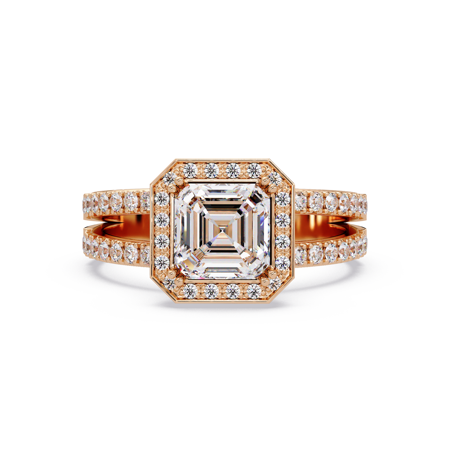 Asscher Cut Halo Lab Grown Diamond Split Shank Engagement Ring - HIGHCARAT DIAMONDS