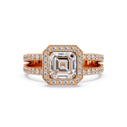 Asscher Cut Halo Lab Grown Diamond Split Shank Engagement Ring - HIGHCARAT DIAMONDS