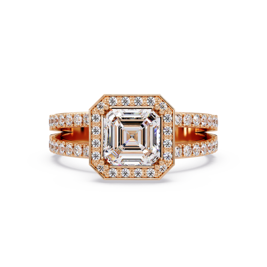 Asscher Cut Halo Lab Grown Diamond Split Shank Engagement Ring - HIGHCARAT DIAMONDS