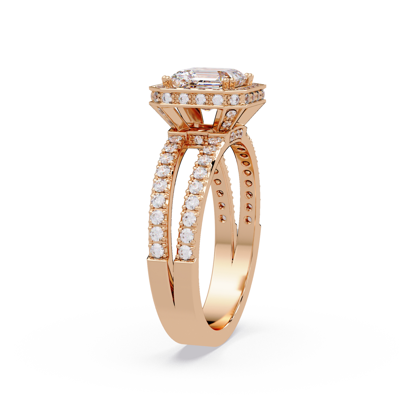 Asscher Cut Halo Lab Grown Diamond Split Shank Engagement Ring - HIGHCARAT DIAMONDS