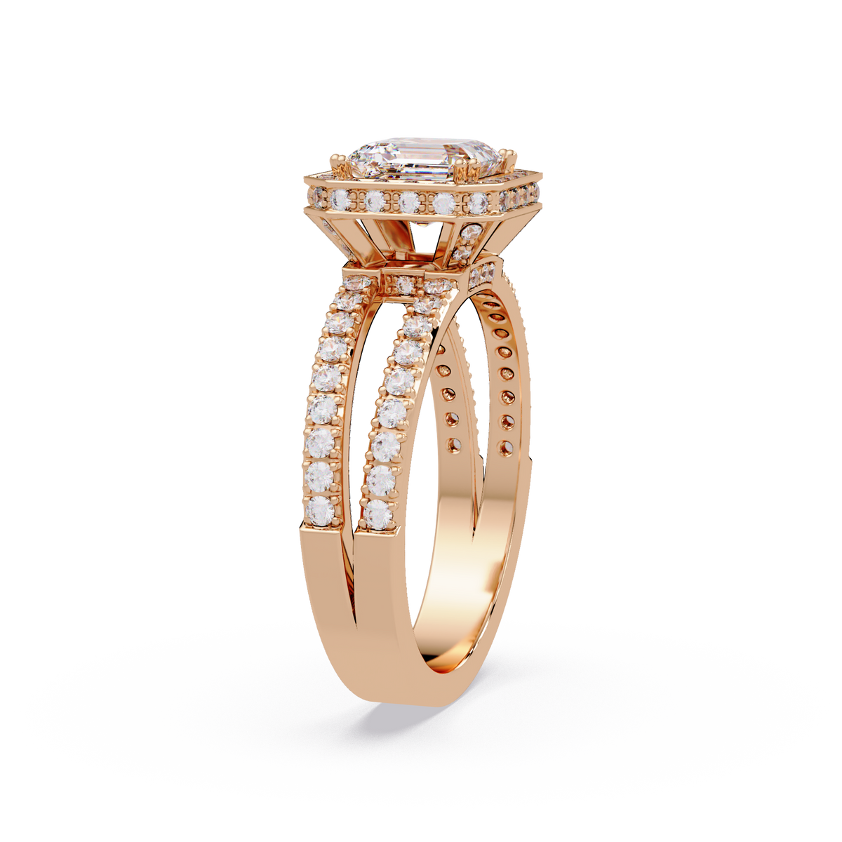Asscher Cut Halo Lab Grown Diamond Split Shank Engagement Ring - HIGHCARAT DIAMONDS