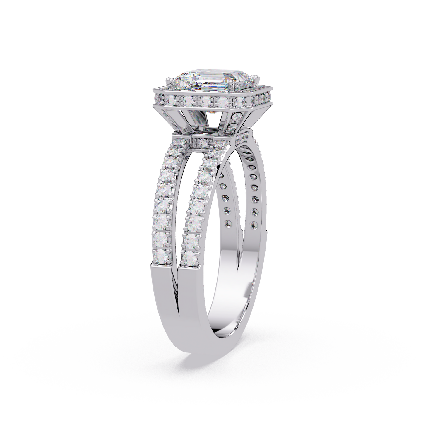 Asscher Cut Halo Lab Grown Diamond Split Shank Engagement Ring - HIGHCARAT DIAMONDS