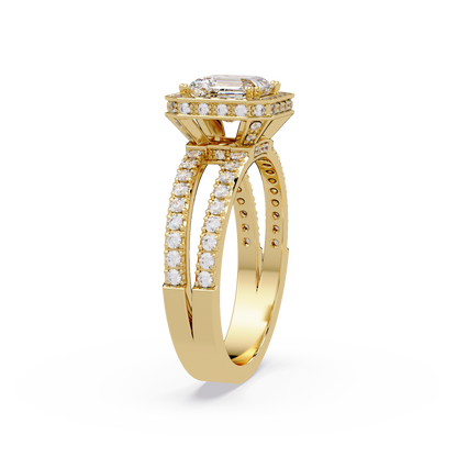 Asscher Cut Halo Lab Grown Diamond Split Shank Engagement Ring - HIGHCARAT DIAMONDS