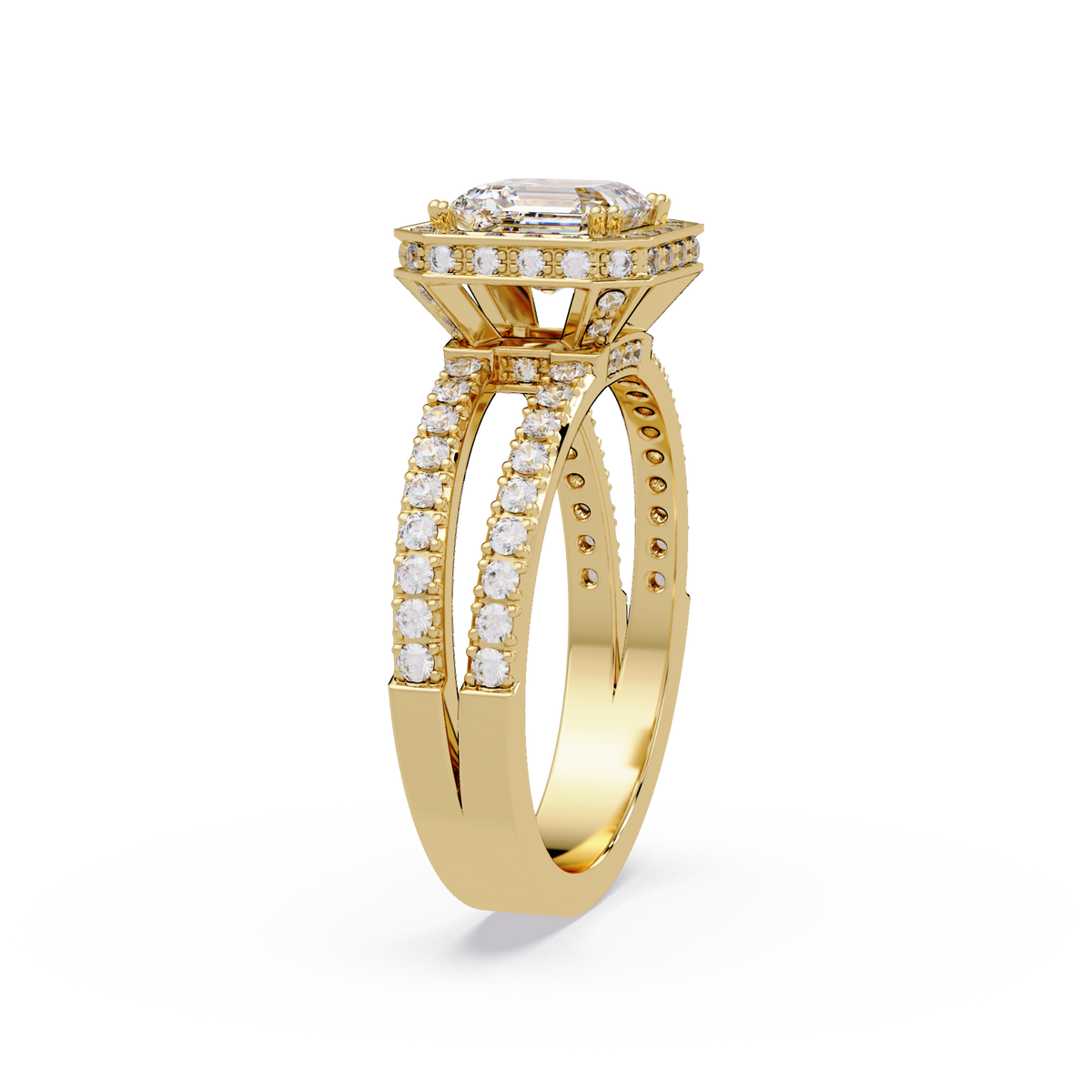 Asscher Cut Halo Lab Grown Diamond Split Shank Engagement Ring - HIGHCARAT DIAMONDS