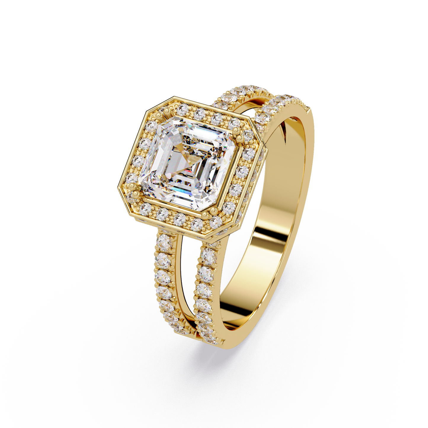 Asscher Cut Halo Lab Grown Diamond Split Shank Engagement Ring - HIGHCARAT DIAMONDS