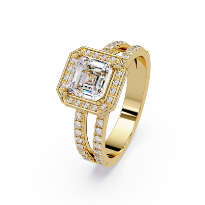 Asscher Cut Halo Lab Grown Diamond Split Shank Engagement Ring - HIGHCARAT DIAMONDS