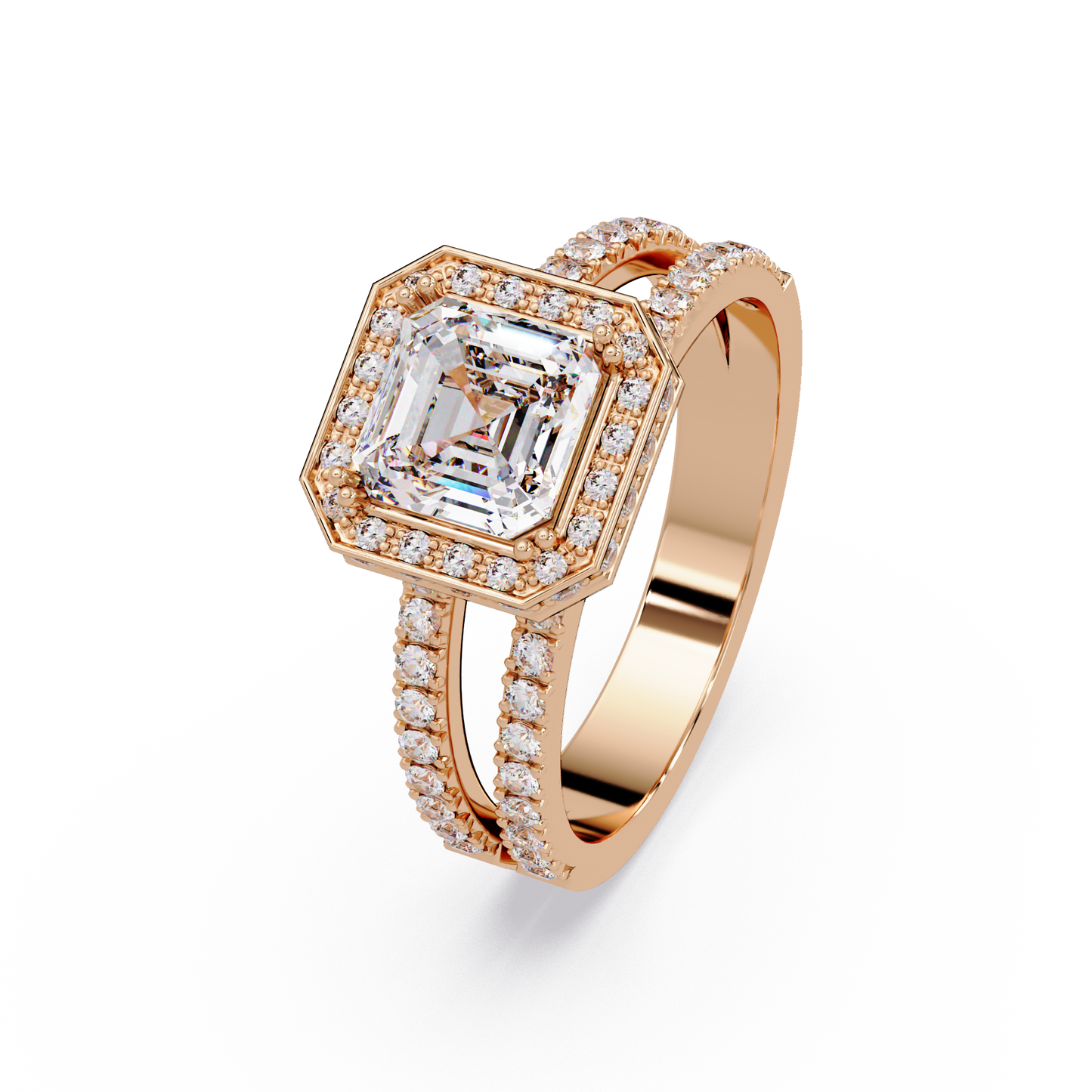 Asscher Cut Halo Lab Grown Diamond Split Shank Engagement Ring - HIGHCARAT DIAMONDS
