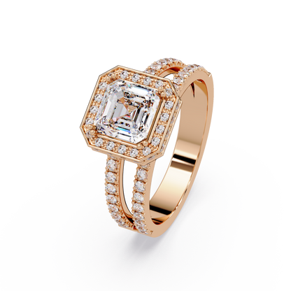 Asscher Cut Halo Lab Grown Diamond Split Shank Engagement Ring - HIGHCARAT DIAMONDS