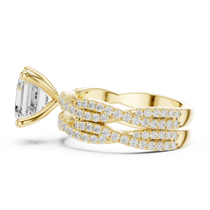 Asscher Cut  Lab Grown Diamond 14k Solid Gold  Wedding Bridal Set Hidden Halo Ring For women's