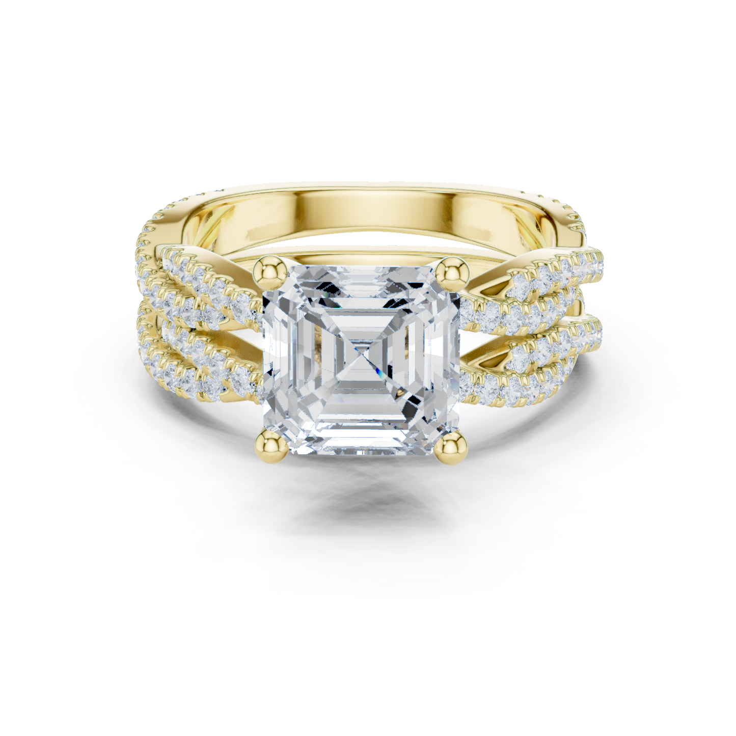 Asscher Cut  Lab Grown Diamond 14k Solid Gold  Wedding Bridal Set Hidden Halo Ring For women's - HIGHCARAT DIAMONDS