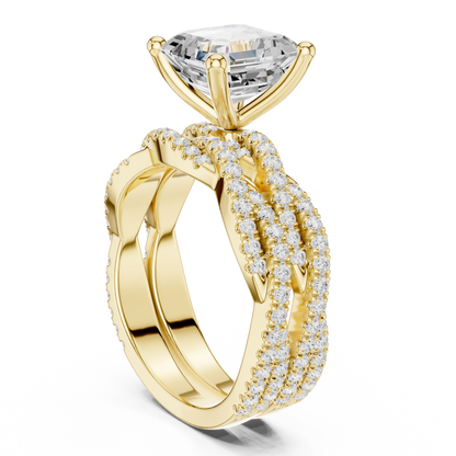 Asscher Cut  Lab Grown Diamond 14k Solid Gold  Wedding Bridal Set Hidden Halo Ring For women's - HIGHCARAT DIAMONDS