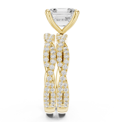 Asscher Cut  Lab Grown Diamond 14k Solid Gold  Wedding Bridal Set Hidden Halo Ring For women's - HIGHCARAT DIAMONDS