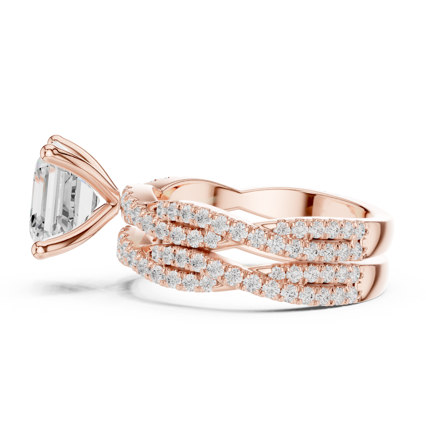 Asscher Cut  Lab Grown Diamond 14k Solid Gold  Wedding Bridal Set Hidden Halo Ring For women's - HIGHCARAT DIAMONDS
