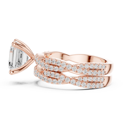 Asscher Cut  Lab Grown Diamond 14k Solid Gold  Wedding Bridal Set Hidden Halo Ring For women's - HIGHCARAT DIAMONDS