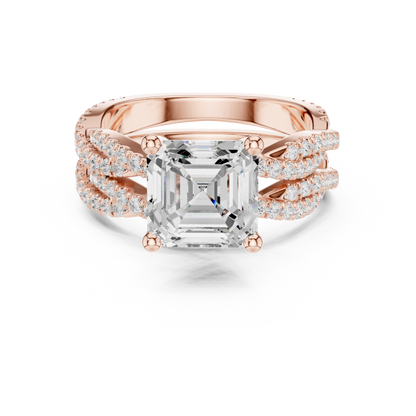 Asscher Cut  Lab Grown Diamond 14k Solid Gold  Wedding Bridal Set Hidden Halo Ring For women's - HIGHCARAT DIAMONDS
