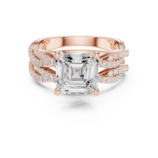 Asscher Cut  Lab Grown Diamond 14k Solid Gold  Wedding Bridal Set Hidden Halo Ring For women's - HIGHCARAT DIAMONDS