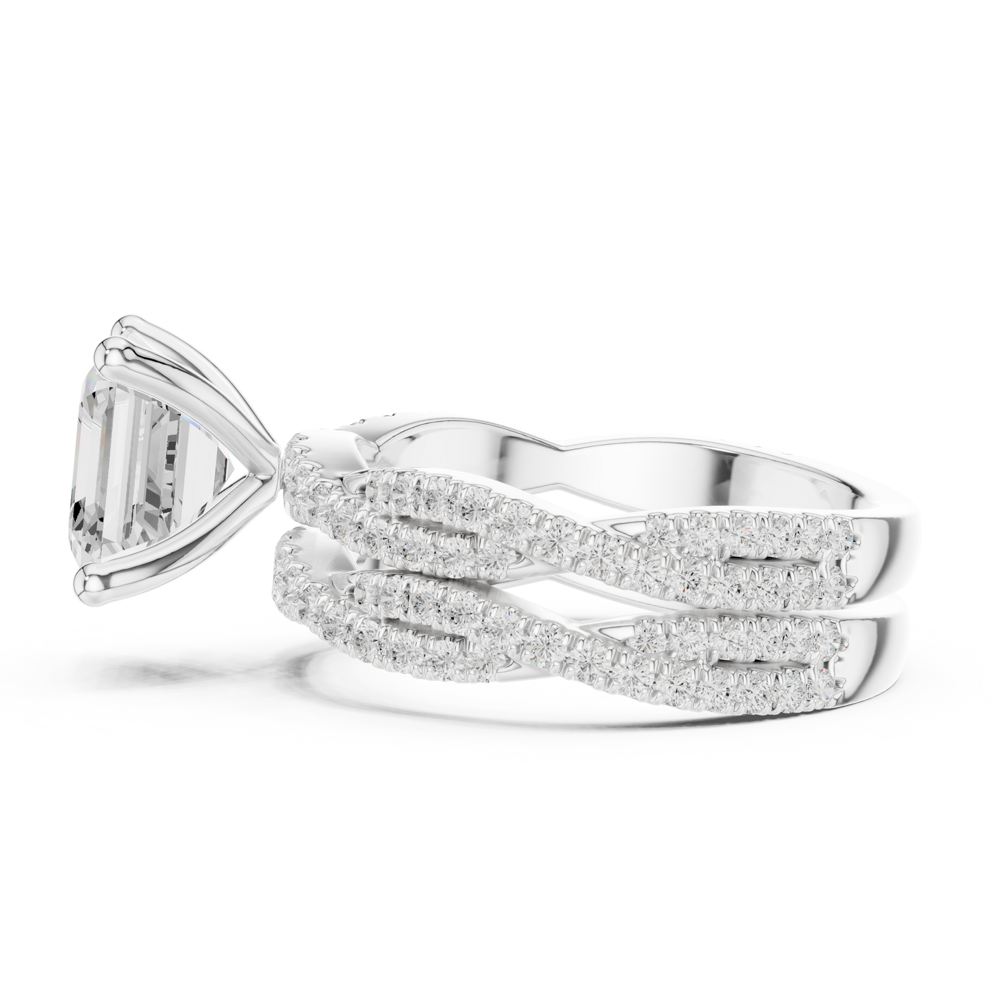 Asscher Cut  Lab Grown Diamond 14k Solid Gold  Wedding Bridal Set Hidden Halo Ring For women's - HIGHCARAT DIAMONDS