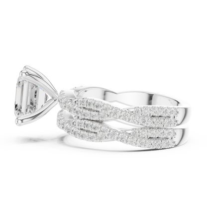 Asscher Cut  Lab Grown Diamond 14k Solid Gold  Wedding Bridal Set Hidden Halo Ring For women's - HIGHCARAT DIAMONDS