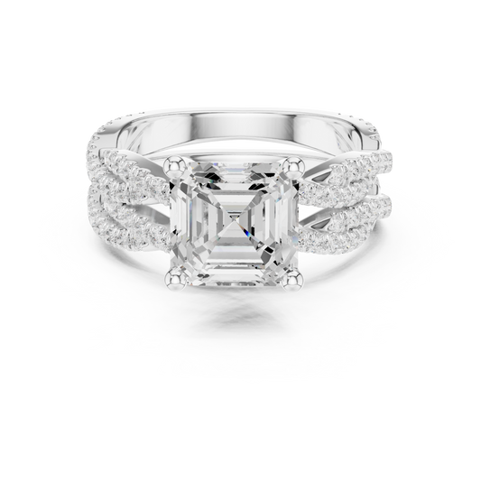 Asscher Cut  Lab Grown Diamond 14k Solid Gold  Wedding Bridal Set Hidden Halo Ring For women's - HIGHCARAT DIAMONDS