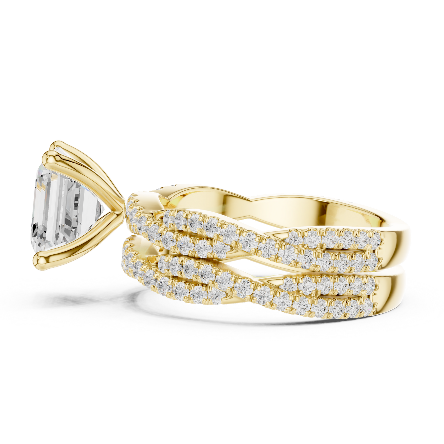 Asscher Cut  Lab Grown Diamond 14k Solid Gold  Wedding Bridal Set Hidden Halo Ring For women's - HIGHCARAT DIAMONDS