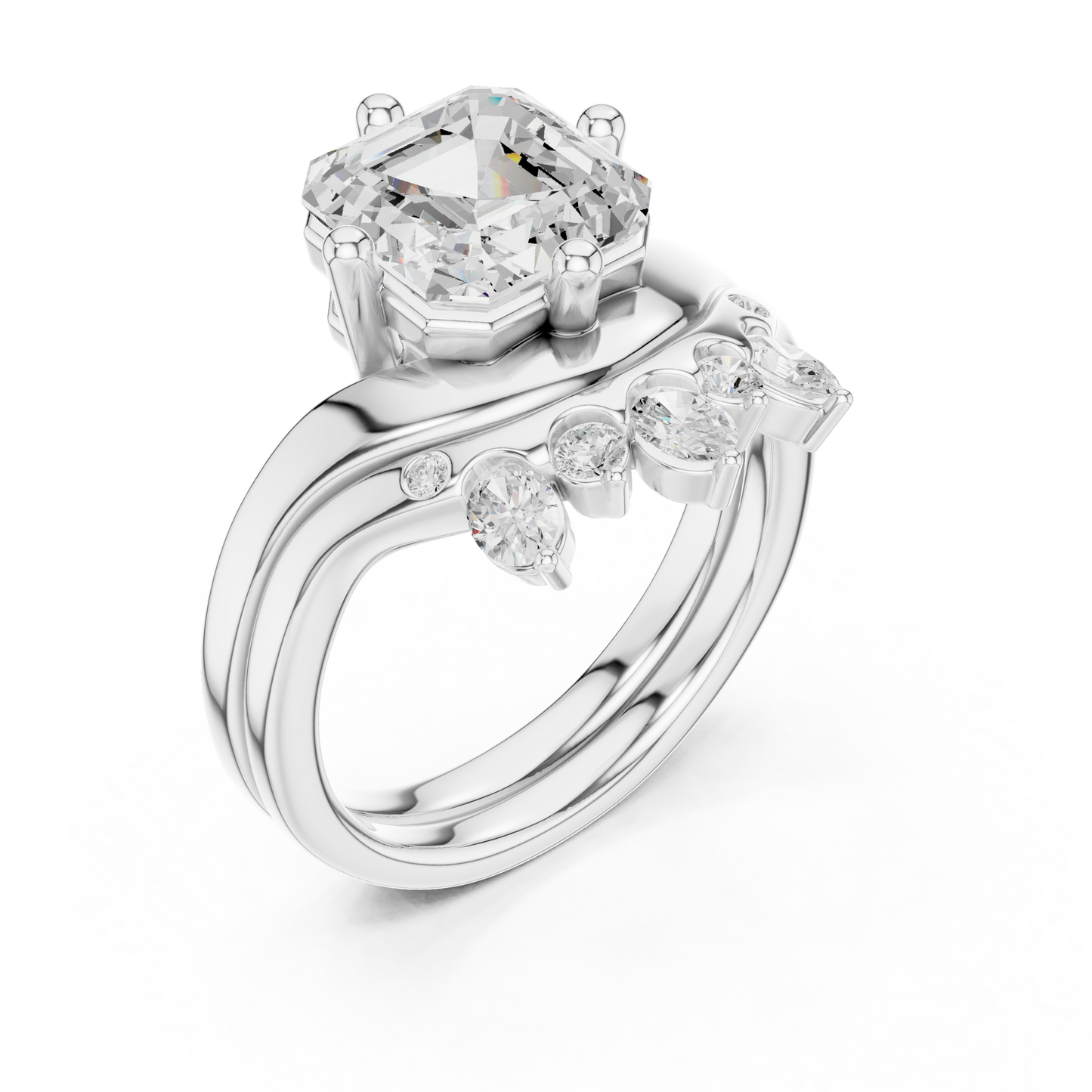3.47 Ct Round, Oval, And Ascher Cut lab Grown Dainty  Diamond  Ring For Women Wedding Wear - HIGHCARAT DIAMONDS