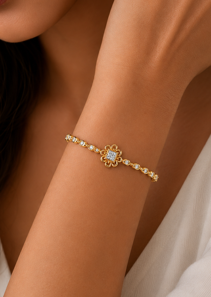 2.11 Ct Princess & Round Flower Diamond Tennis Bracelet
