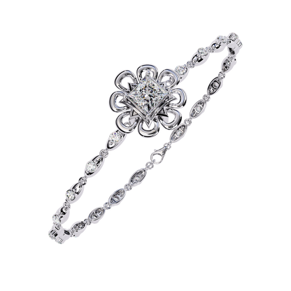 2.11Ct Princess And Round Cut Antique Classic Flower Shape Women Diamond Tennis Bracelet Annivrasry Gift For Her