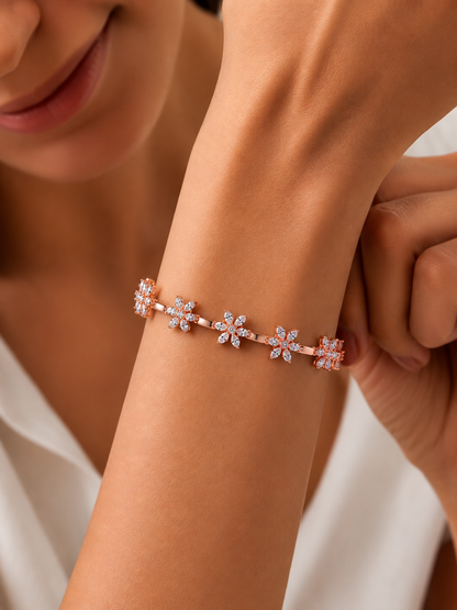 Round Cut Diamond Flower Shape Tennis Bracelet