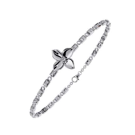 White Colorless Round Cut  Diamond Unique Dainty Cluster Stackable Vintage  Line Bracelet