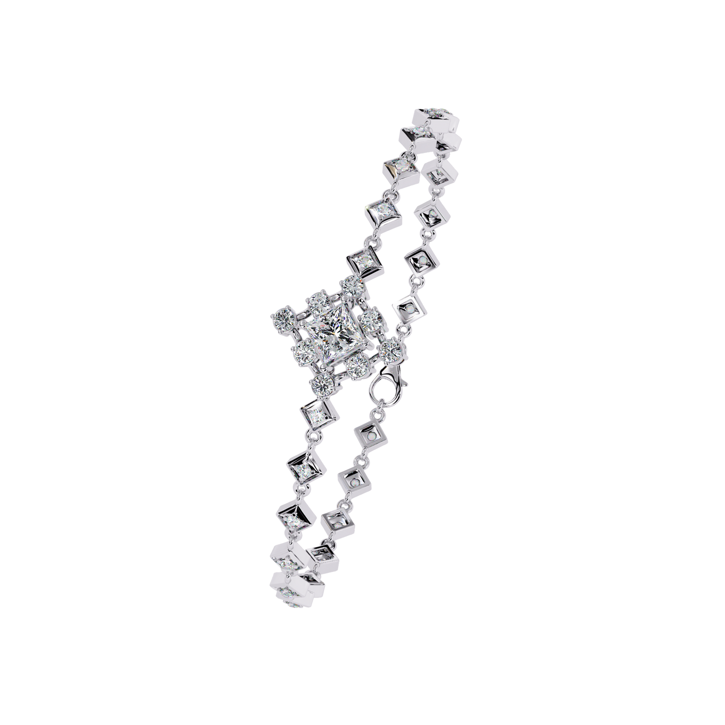 1.70Ct Princess And Round Cut Top Grade Diamond Halo Style Dainty Elegant Handcrafted Tennis Bracelet For Her