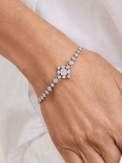 1.70 Ct Princess & Round Diamond Halo Tennis Bracelet