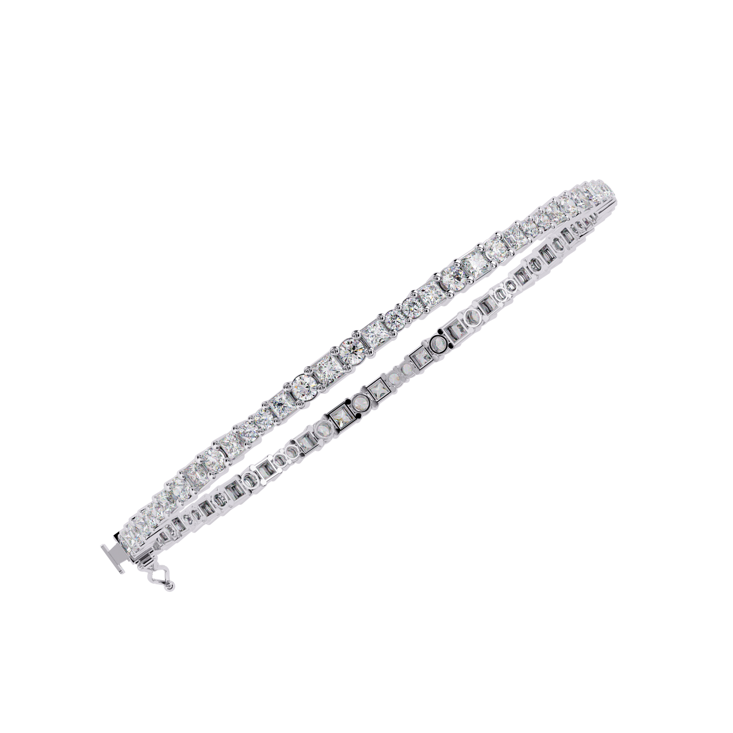 2.05Ct Round And Princess Cut Lab Grown Diamond Timeless Channel Set Dainty Tennis Bridesmaid Bracelet For Her