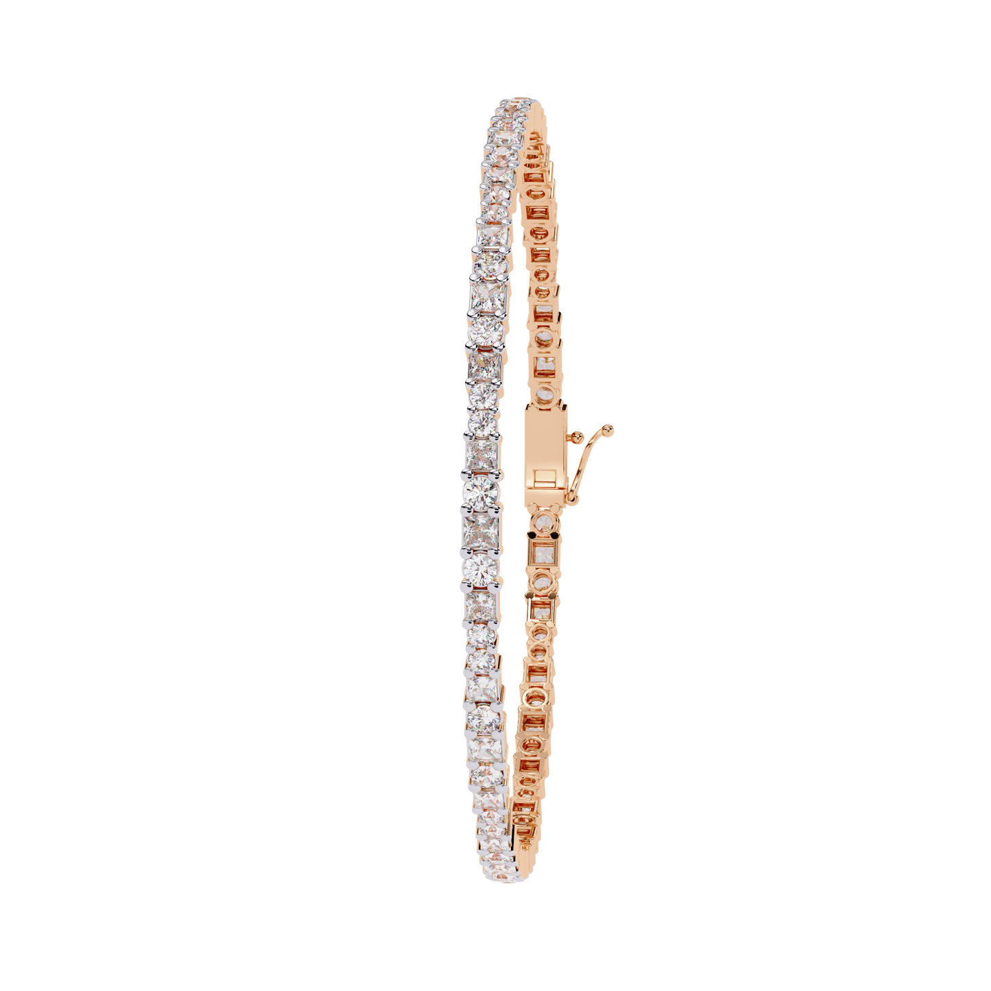 2.05Ct Round And Princess Cut Lab Grown Diamond Timeless Channel Set Dainty Tennis Bridesmaid Bracelet For Her