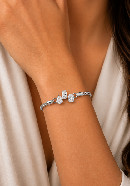 Pear & Oval Lab Grown Diamond Chain Adjustable Gold Bracelet